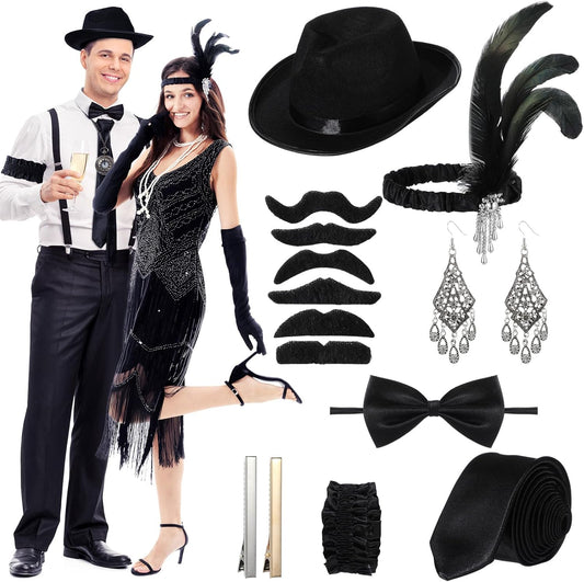 1920S Couple Cosplay Costume Roaring Retro Gangster Costume Fringed Flapper Dresses for Women 1920 Mens Outfit