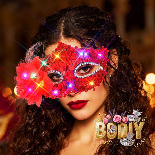 Light up Masquerade Mask Halloween Black Venetian Masks Prom Costume Eye Mask for Women