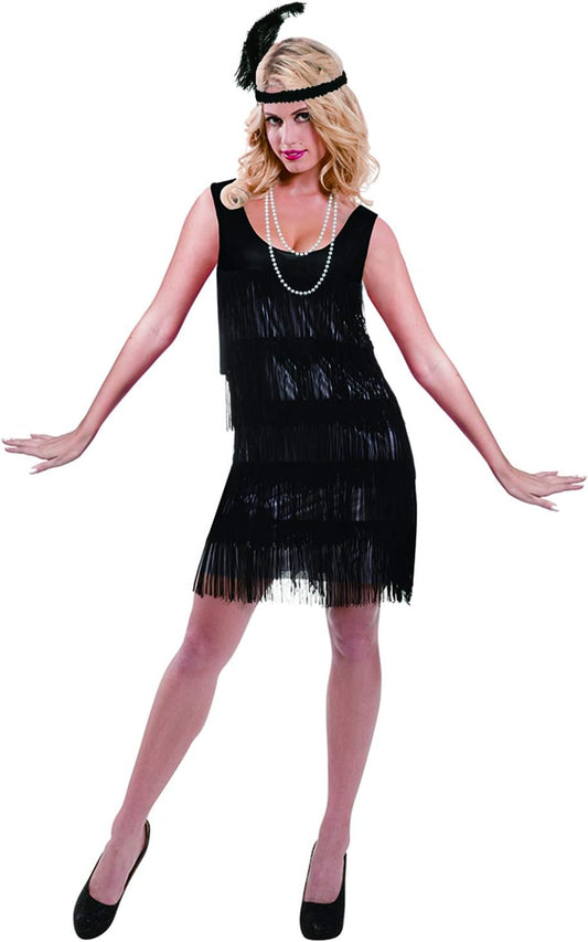 Women'S 1920S Fringed Flapper Costume with Feather Headband,Beaded Necklace