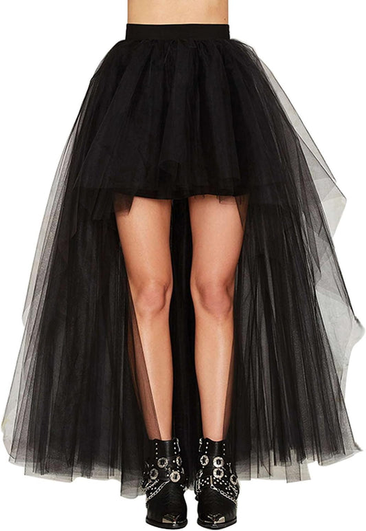 Women'S Hi-Lo Long Tutu Tulle Bustle Skirt Elastic Waist Festival Party Skirt