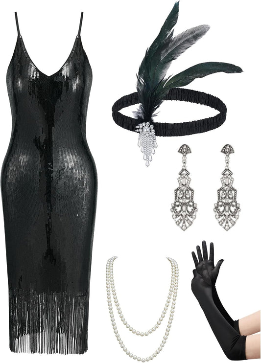 Flapper Dresses 1920S Gatsby Dresses for Women Roaring 20S Costumes Great Gatsby Outfits with 20S Accessories Set