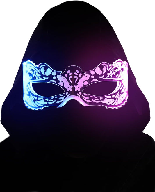 LED Rave Glasses Balaclava Hood, Glow in Dark Light up Neon Sunglasses Festival Outfit Halloween Cosplay​​