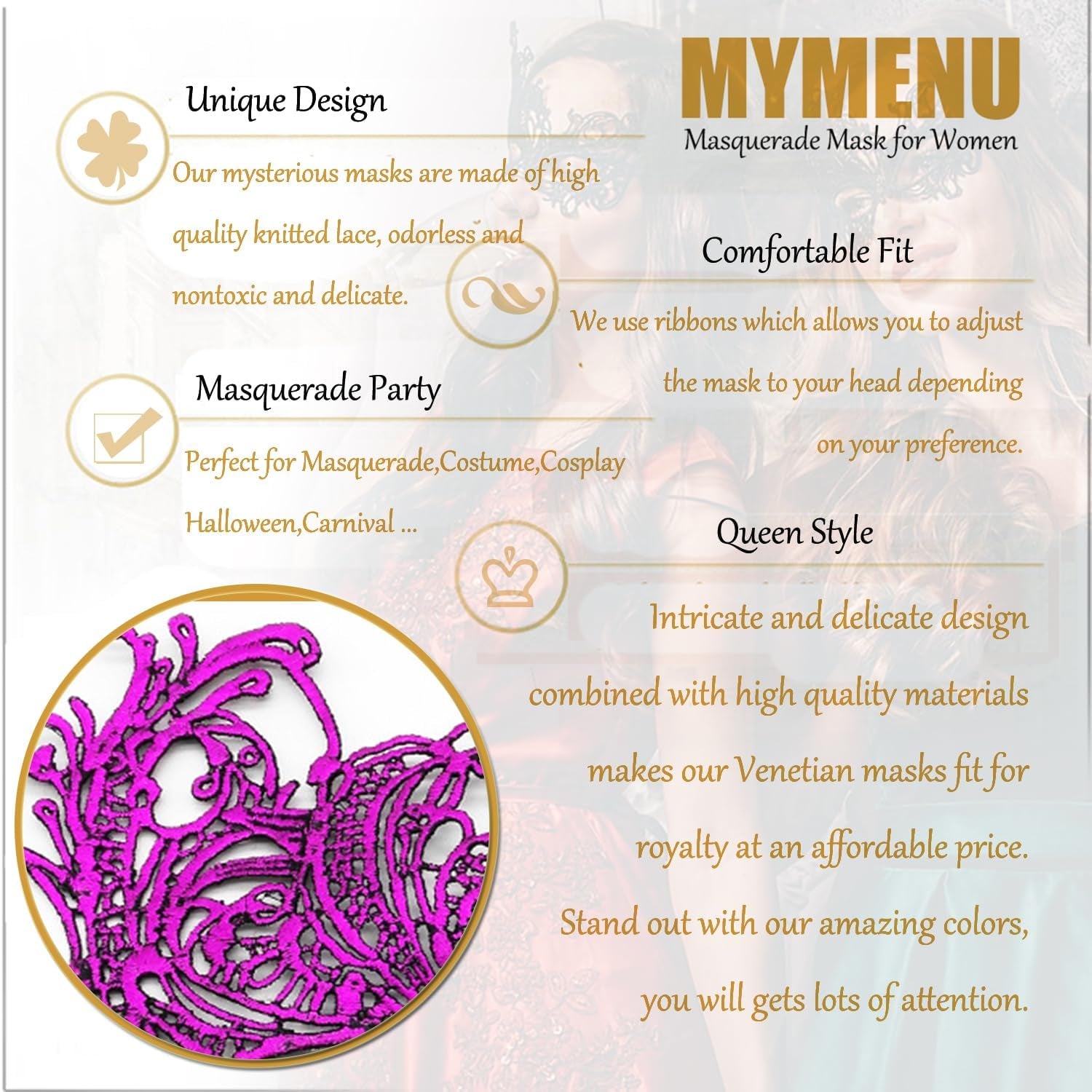 Masquerade Mask for Women Couple Mardi Gras Mask for Men Venetian Halloween Mask for Party Prom Ball