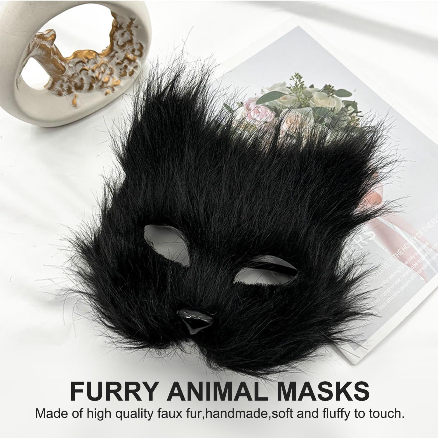 Halloween Scary Mask Masquerade Mask Faux Fur Fox Cat Bear Animal Furry Plush Mask Fluffy for Halloween Costume Party