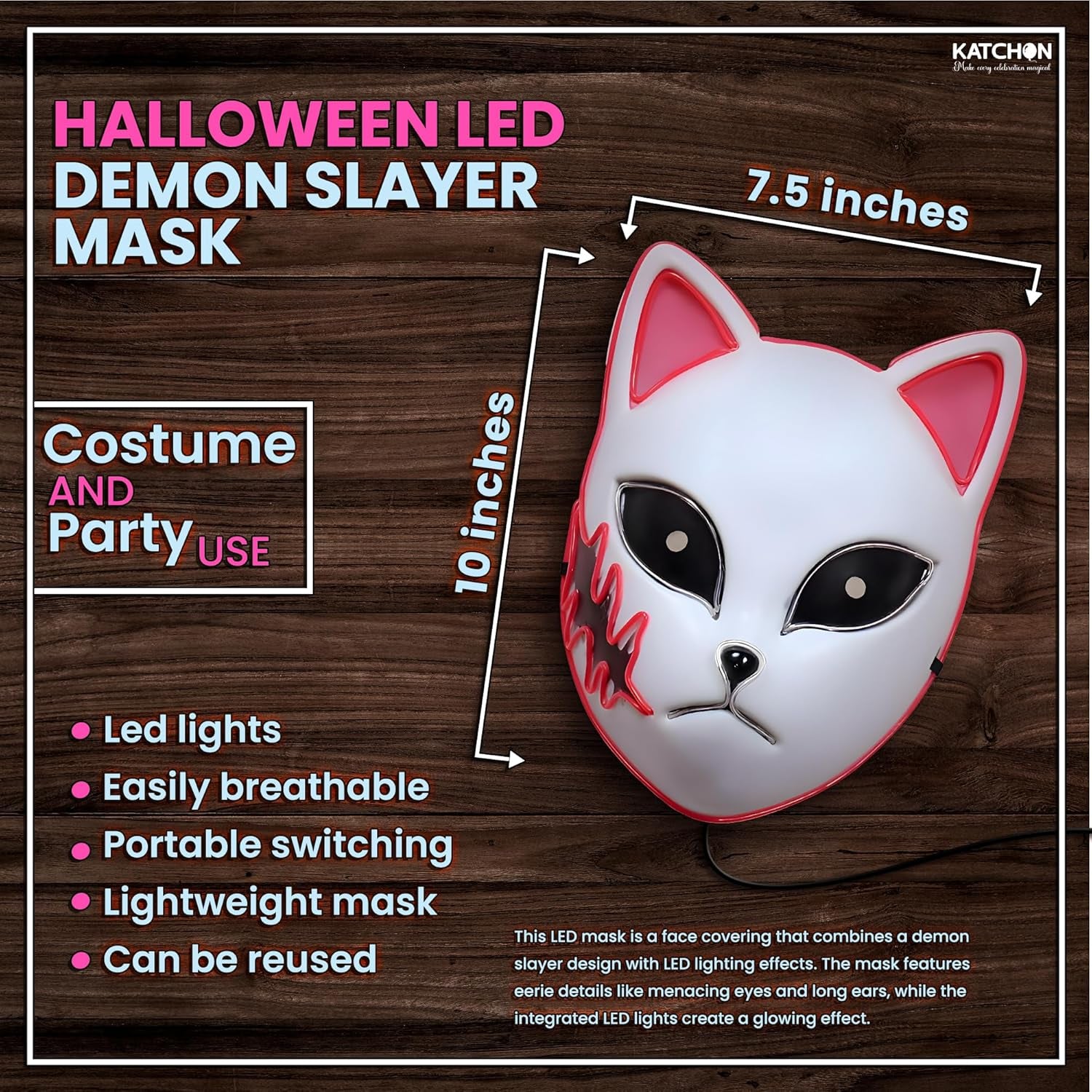 , Halloween Mask LED Light up Bunny Mask - Purge | Realistic Movie Cosplay, Halloween Cosplay Party