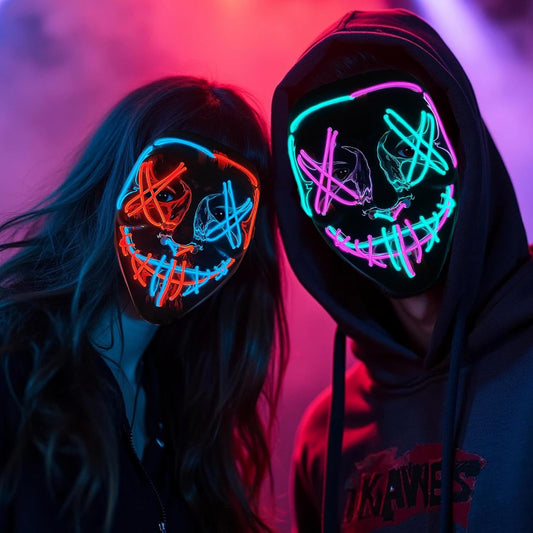 2 Pack Purge Masks Halloween Masks LED Light Up, Cosplay Costume for Men Women Scary Face Maks for Party Carnival Gift