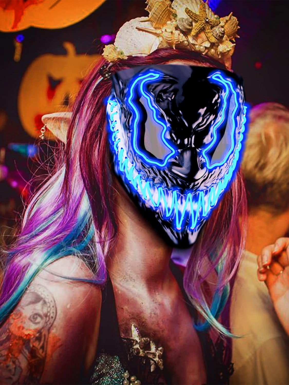 Halloween LED Light up Mask, Glowing Scary Halloween Costume Mask for Festival Cosplay Party