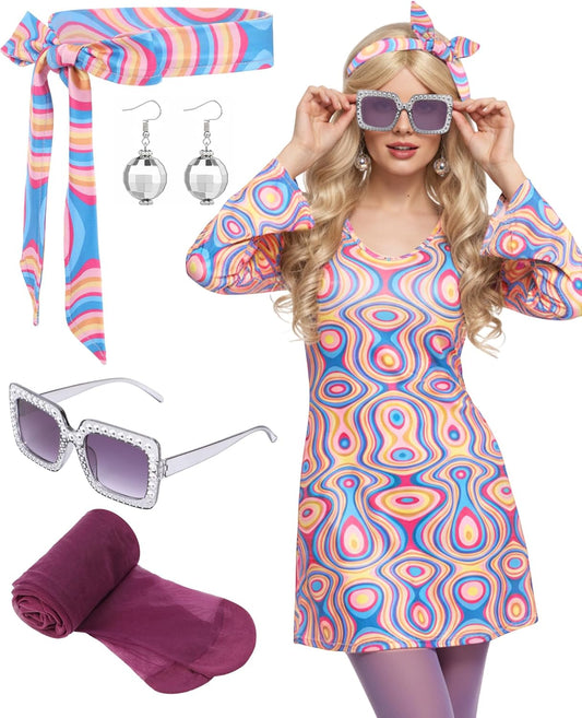 5 Pcs 70S 80S Hippie Costumes Accessories for Women 70'S Disco Outfit for Halloween Party Cosplay